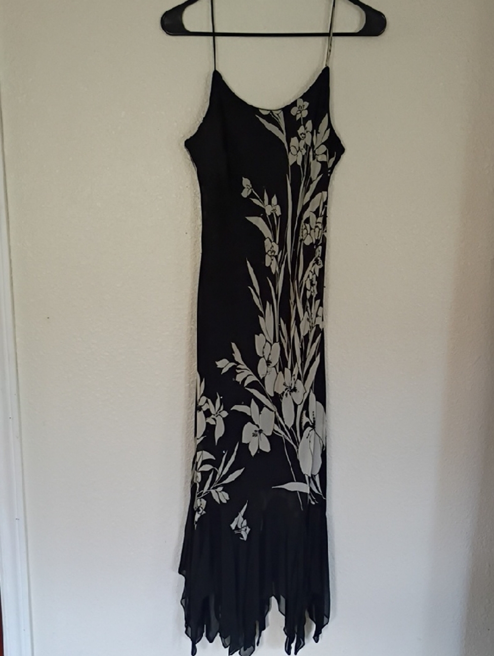Black Floral Slip Dress with Ivory Botanical Print